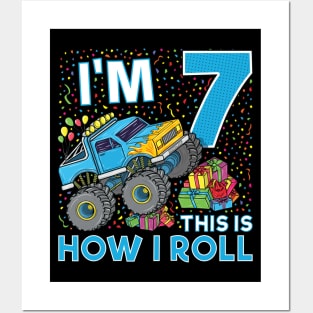 7th Birthday Monster Truck Party Gift 7 Year Old Boy Posters and Art